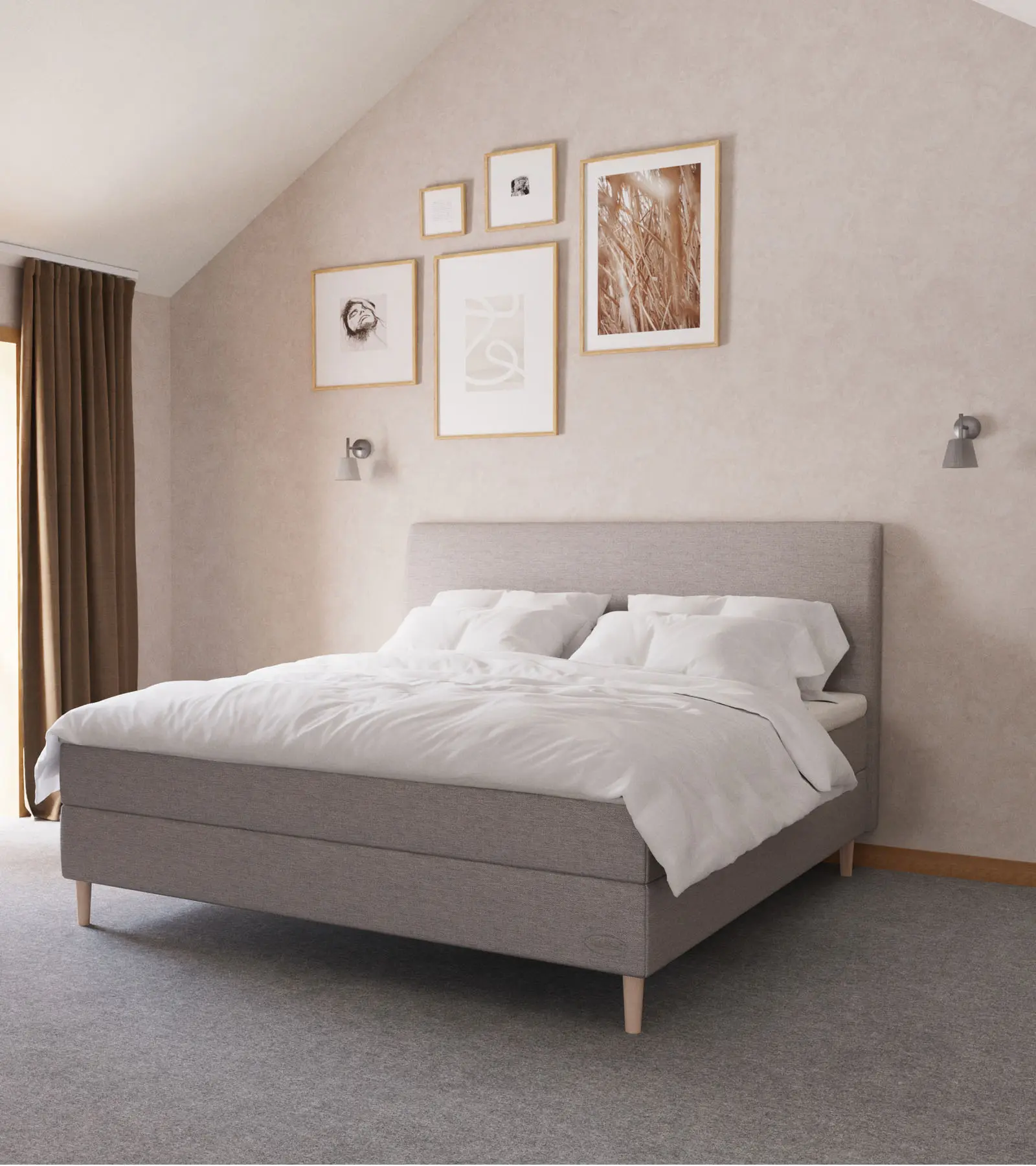 Jensen Diplomat Bett Seamless Continental mit Kopfteil Fenix 477 und Conic Füßen – modernes, elegantes Boxspringbett im skandinavischen Stil.