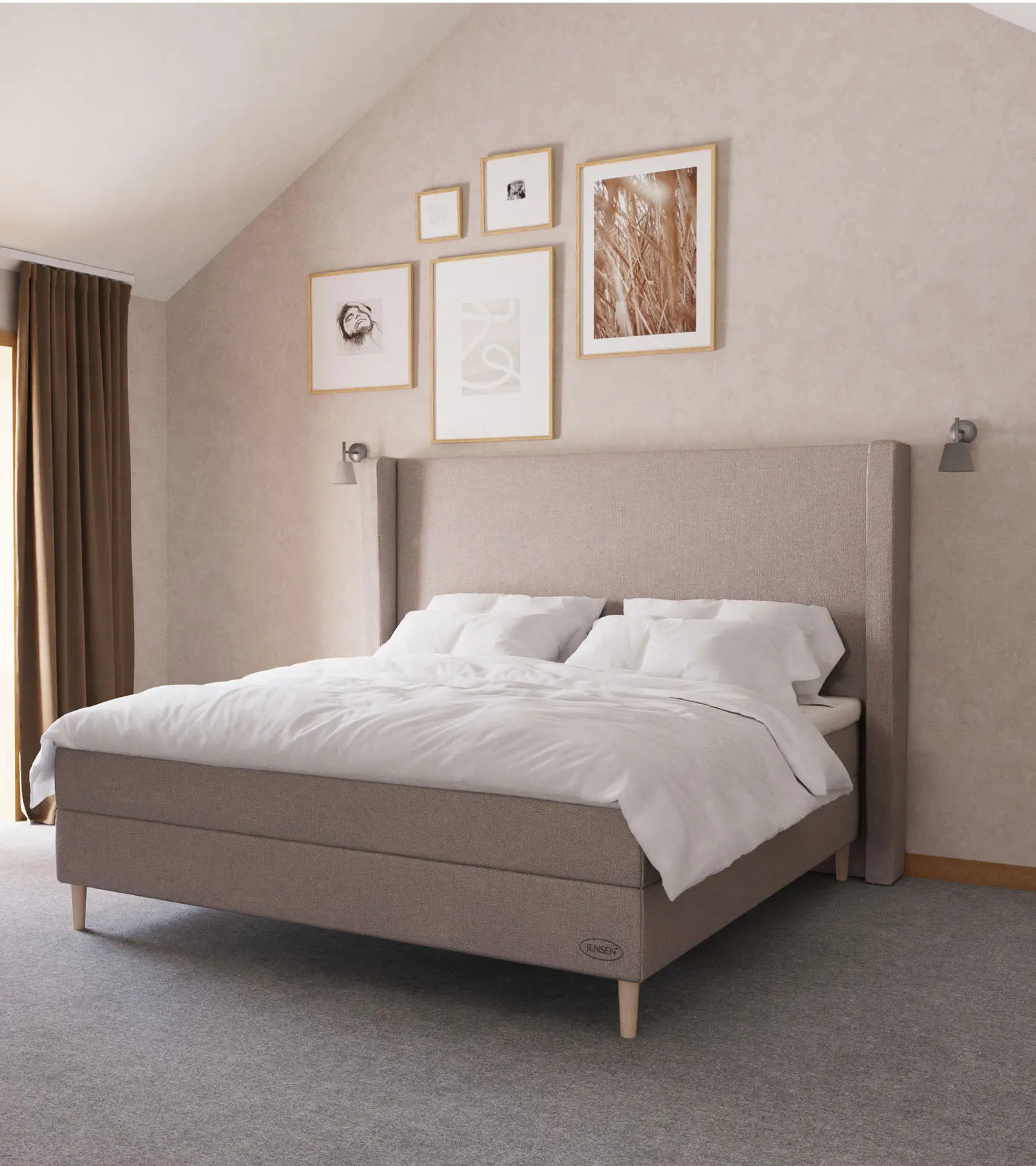 Jensen Diplomat Seamless Continental Bett mit Kopfteil Manor 467 und Conic Füßen stilvolles, modernes Boxspringbett mit edlem Kopfteil.
