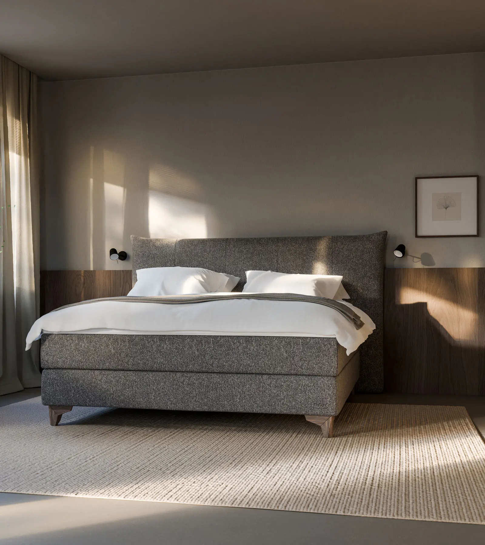 Jensen Prestige Continental Seamless Bett 180x200 SL III mit Eicon 14cm Smoked Oak Füßen und Kopfteil Chess 396 exklusives, modernes Boxspringbett.