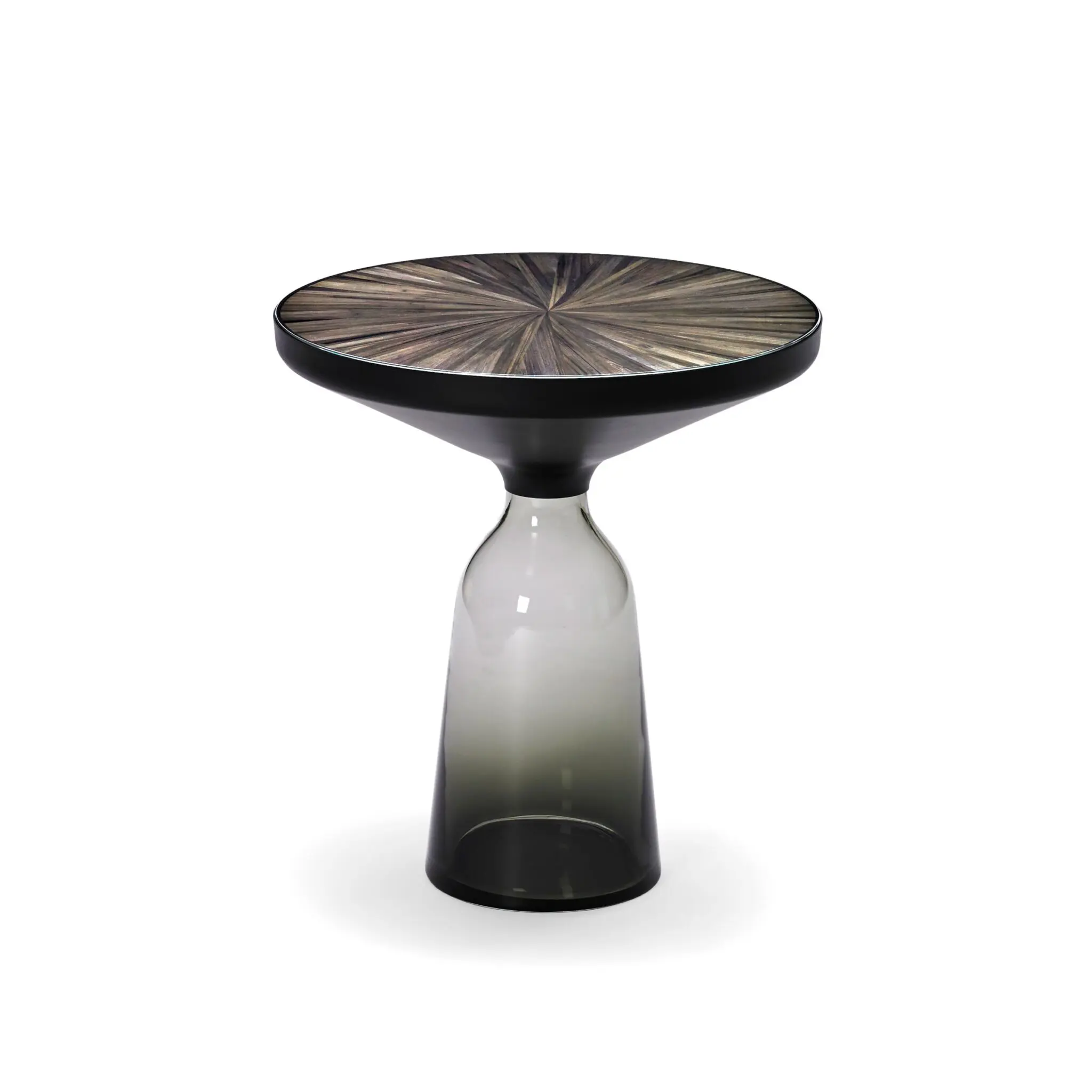 ClassiCon Bell Side Table mit mundgeblasenem Glasfuß und Strohmarketerieplatte