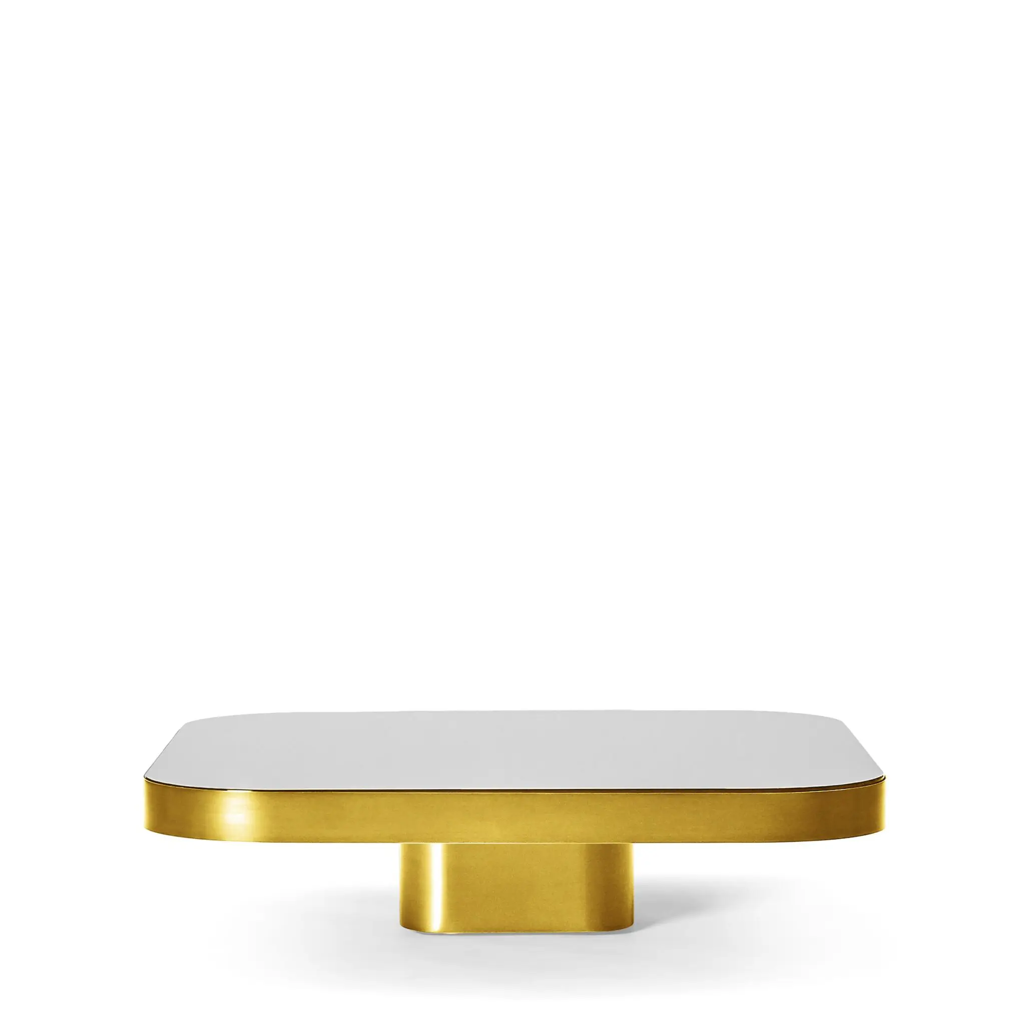Bow Coffee Table No. 1 von Guilherme Torres – skulpturaler Couchtisch mit Metallkorpus und schwebender Tischplatte aus Glas oder Marmor, moderne Designvariante.
