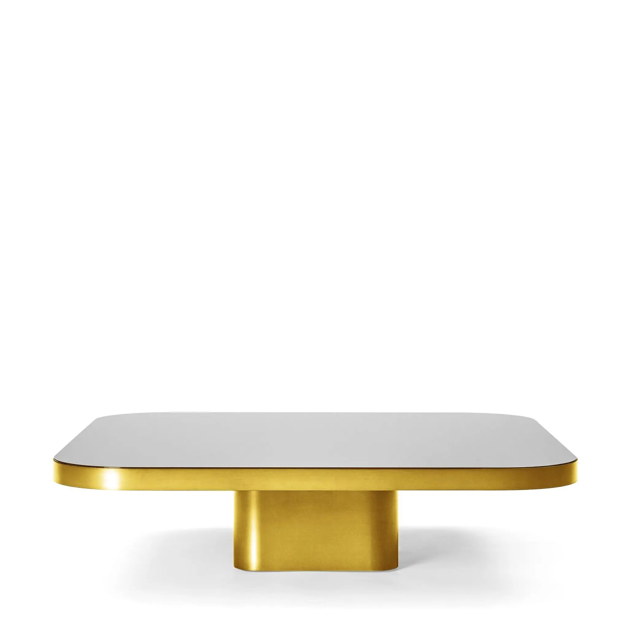 ClassiCon Bow Coffee Table No. 5 von Guilherme Torres – skulpturaler Couchtisch mit Metallkorpus und schwebender Tischplatte aus Glas oder Marmor, moderne Designvariante.