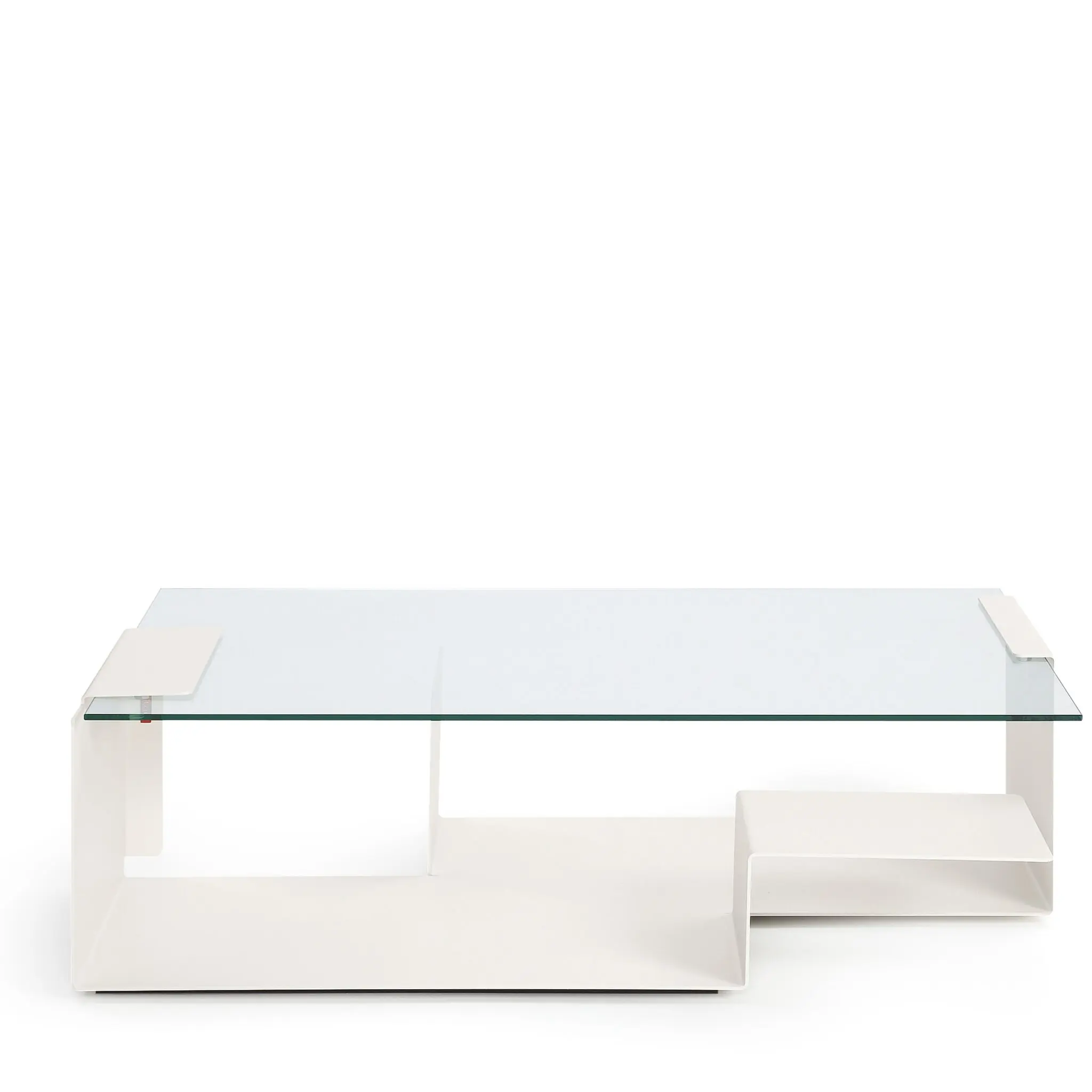 Diana D Coffee Table – Design Tisch von ClassiCon, entworfen von Konstantin Grcic, mit pulverbeschichtetem Stahlgestell und klarer Kristallglasplatte.