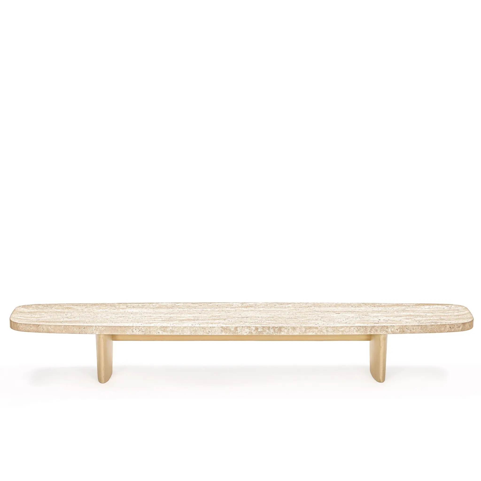 Materia Side Table Design-Wohnzimmertisch von ClassiCon, entworfen von Christian Haas, mit Gestell aus Esche massiv und Tischplatte aus Travertin oder Nero Marquina Marmor.