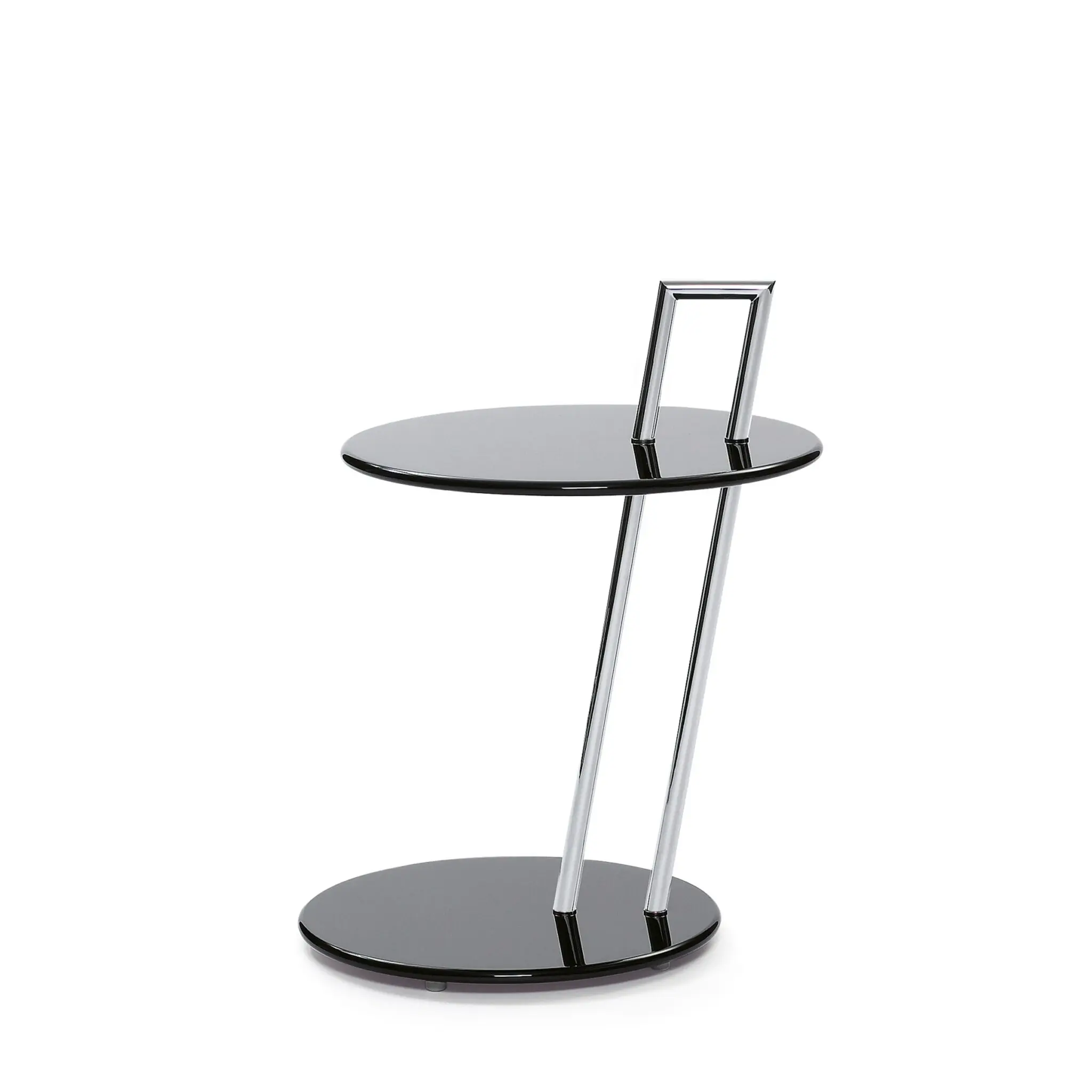 Occasional Table Design-Beistelltisch von Eileen Gray mit verchromtem Stahlrohrgestell und hochglanzlackierter Tischplatte in verschiedenen Farben.