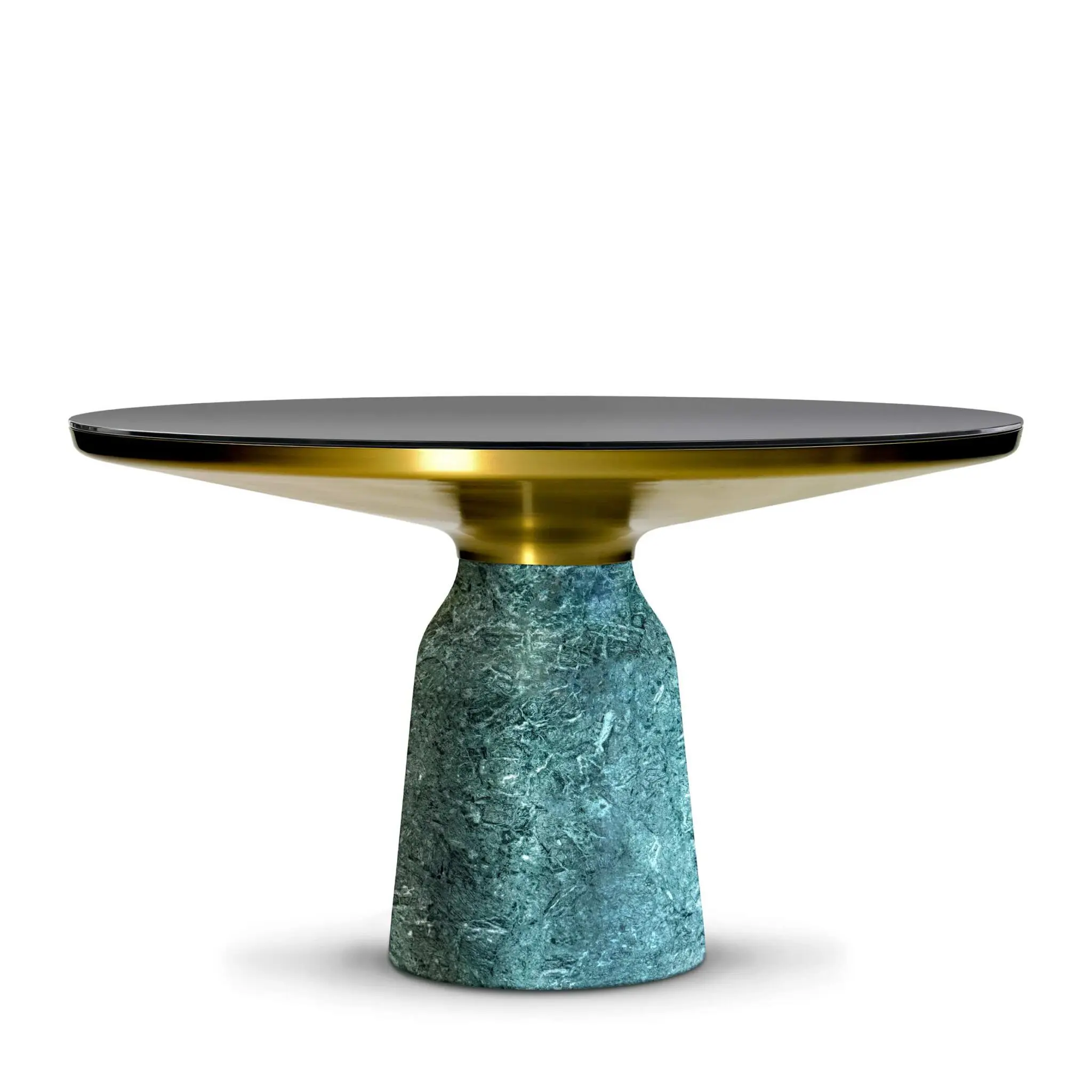 ClassiCon Bell Dining Table von Sebastian Herkner mit massivem Marmorsockel und Glasplatte – moderner Design-Esstisch aus Nero Marquina oder Verde Guatemala Marmor.