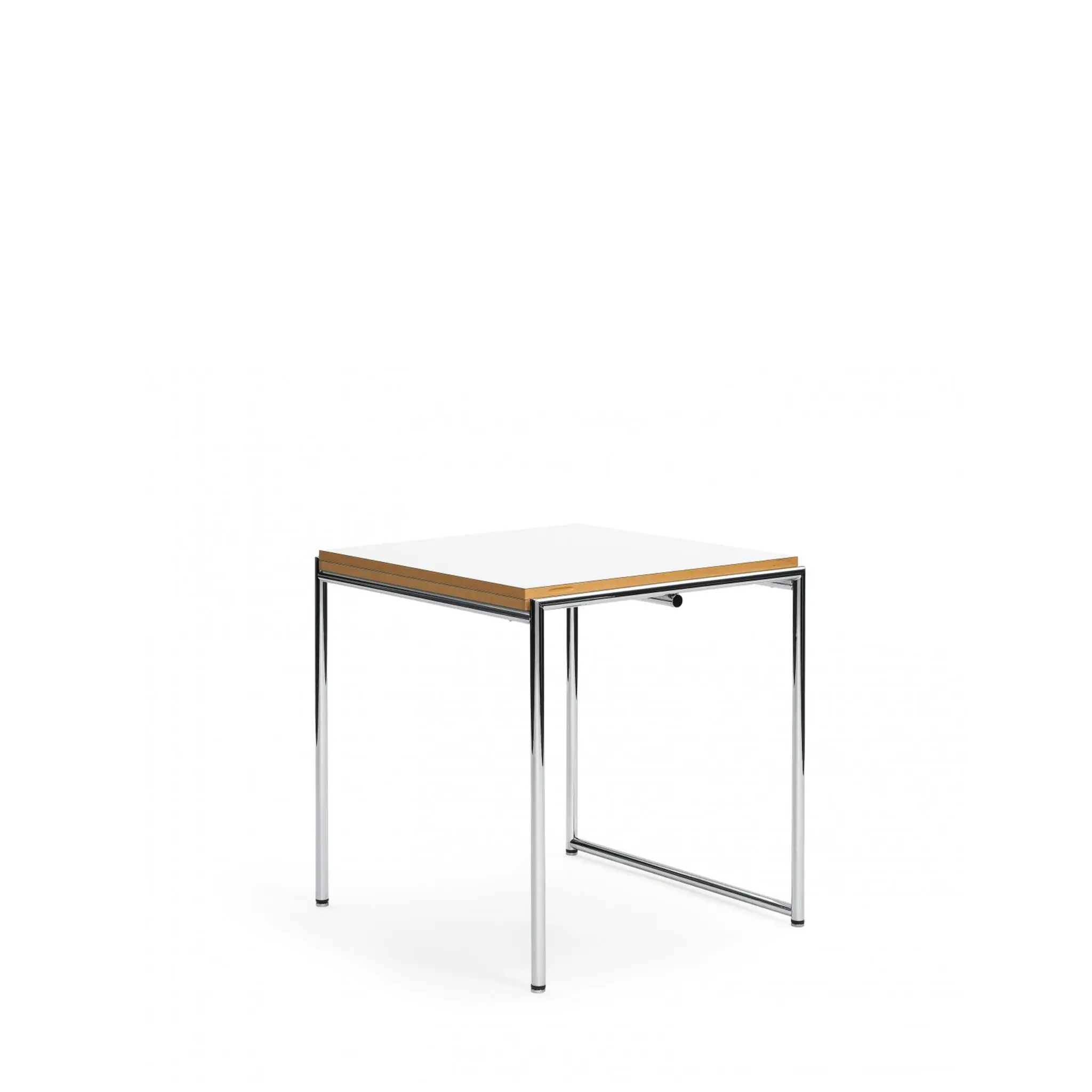 Ausklappbarer Jean Table von Eileen Gray mit verchromtem Stahlrohrgestell und weißer Tischplatte in modernem Wohnraum
