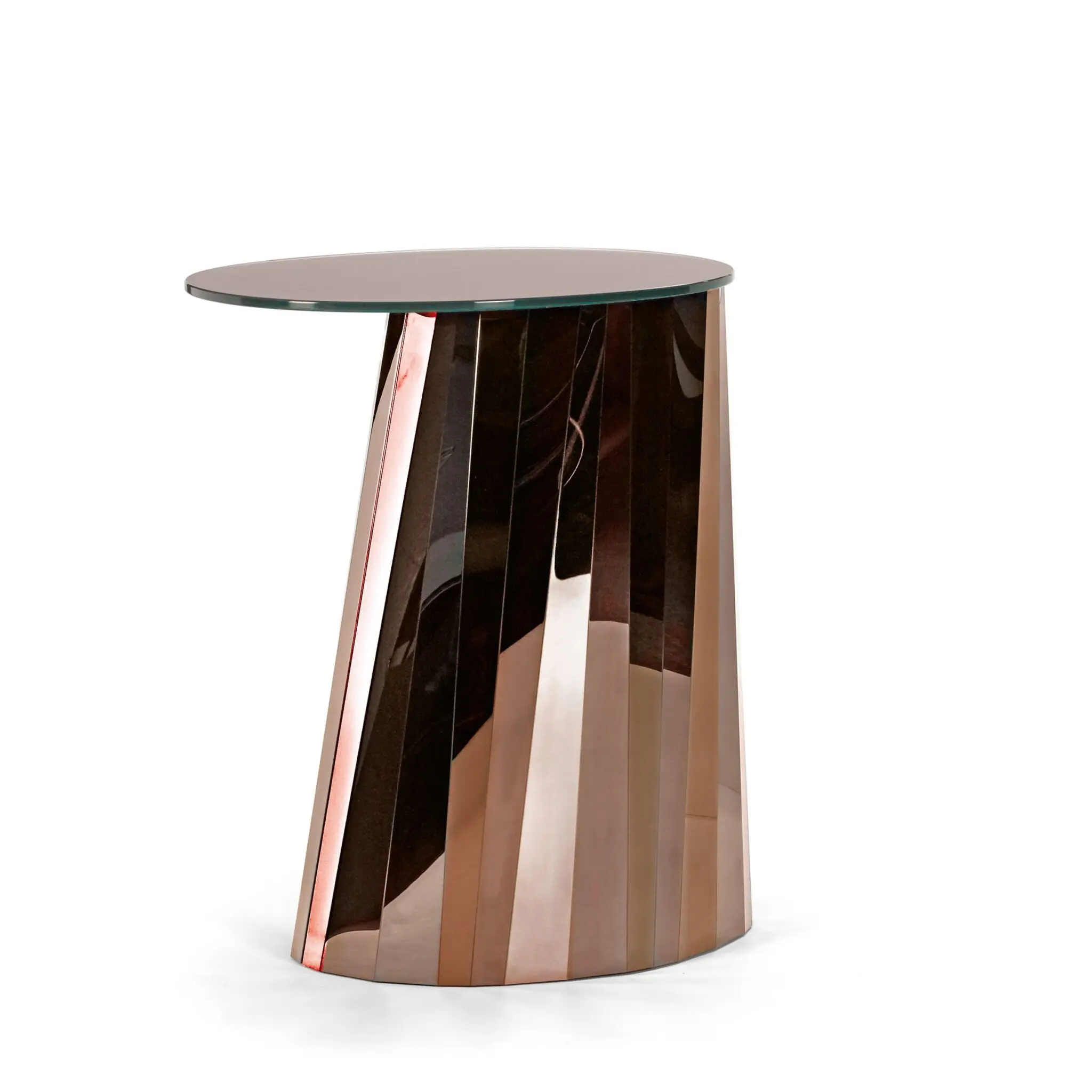 Pli Side Table Low von ClassiCon, Design Victoria Wilmotte, mit Edelstahlfuß und ovaler Glasplatte