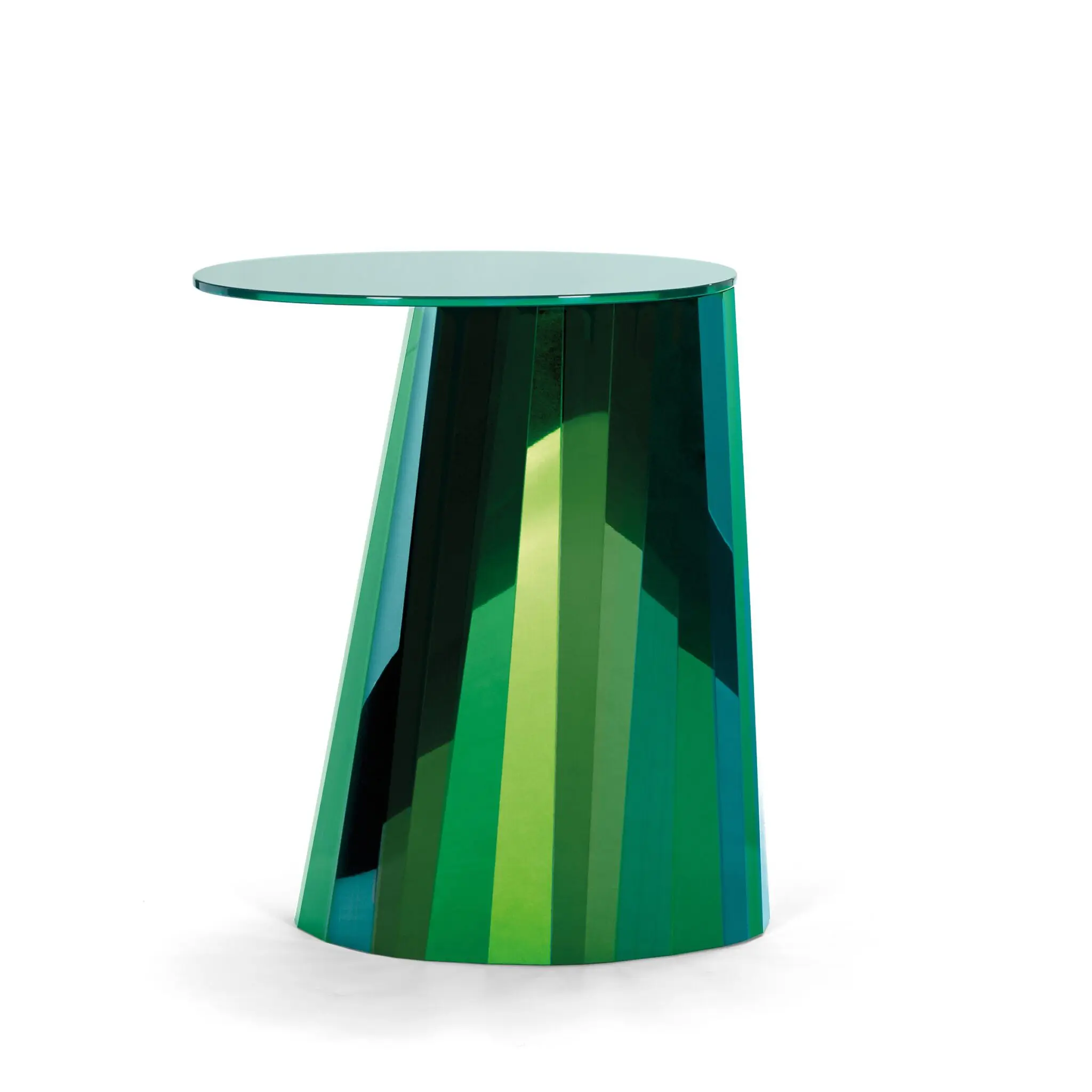 Pli Side Table Low von ClassiCon, Design Victoria Wilmotte, mit Edelstahlfuß und ovaler Glasplatte