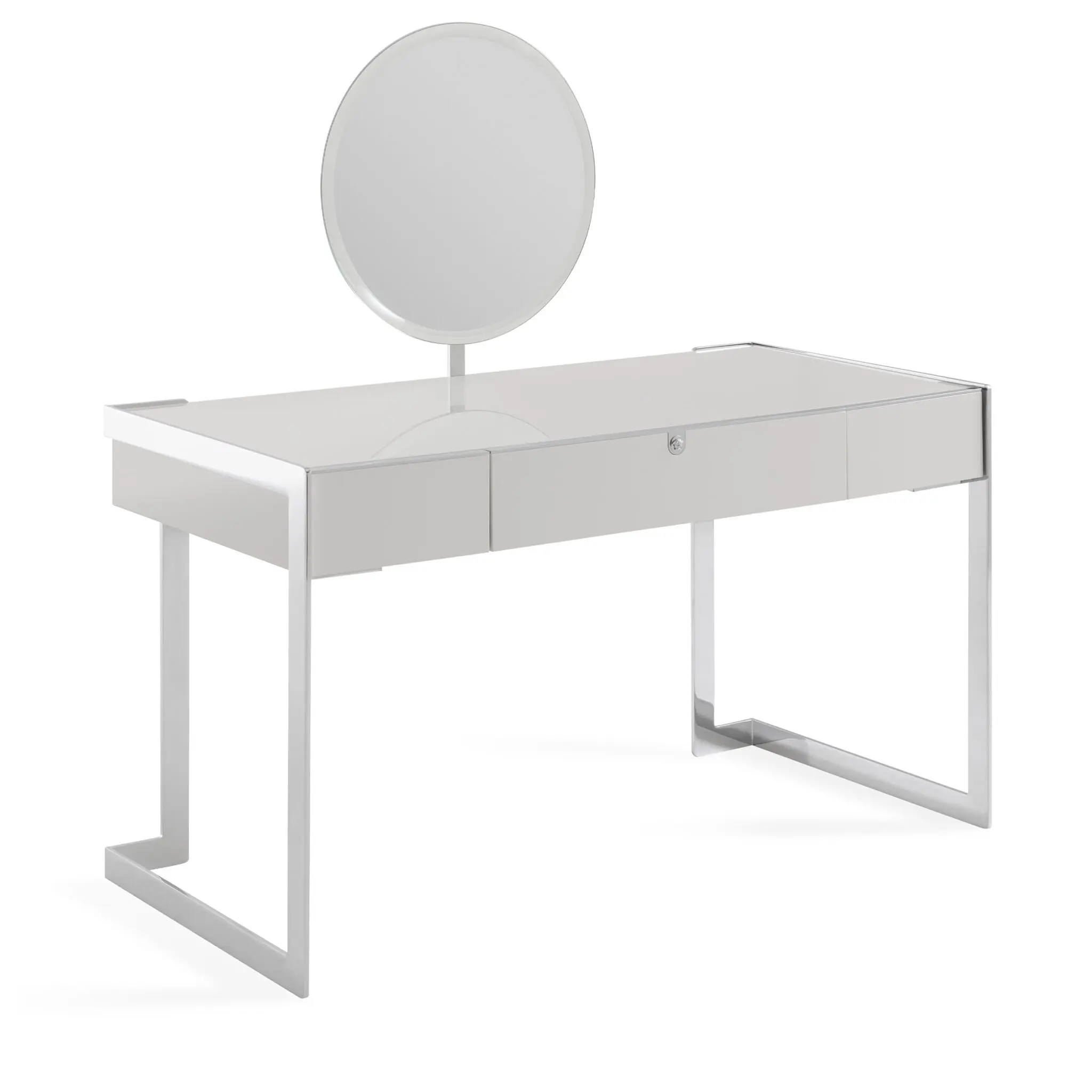 Versace Home Via Gesù Medusa Lady Desk in Arctic White mit luxuriösem Spiegel und chromfarbenem Stahlgestell