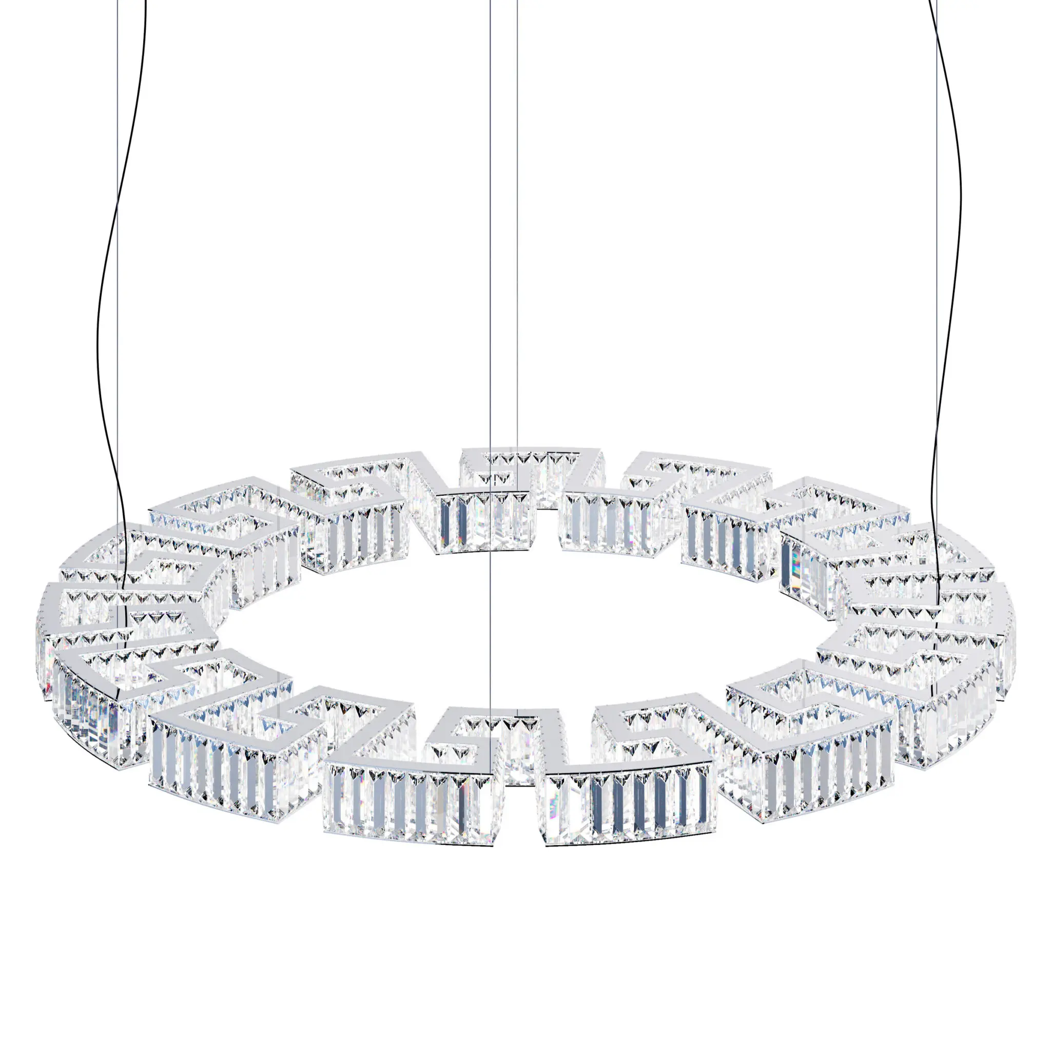Versace Home La Greca Kristall Kronleuchter mit transparenten Glaskristallen und luxuriösem Ringdesign in Chromoptik