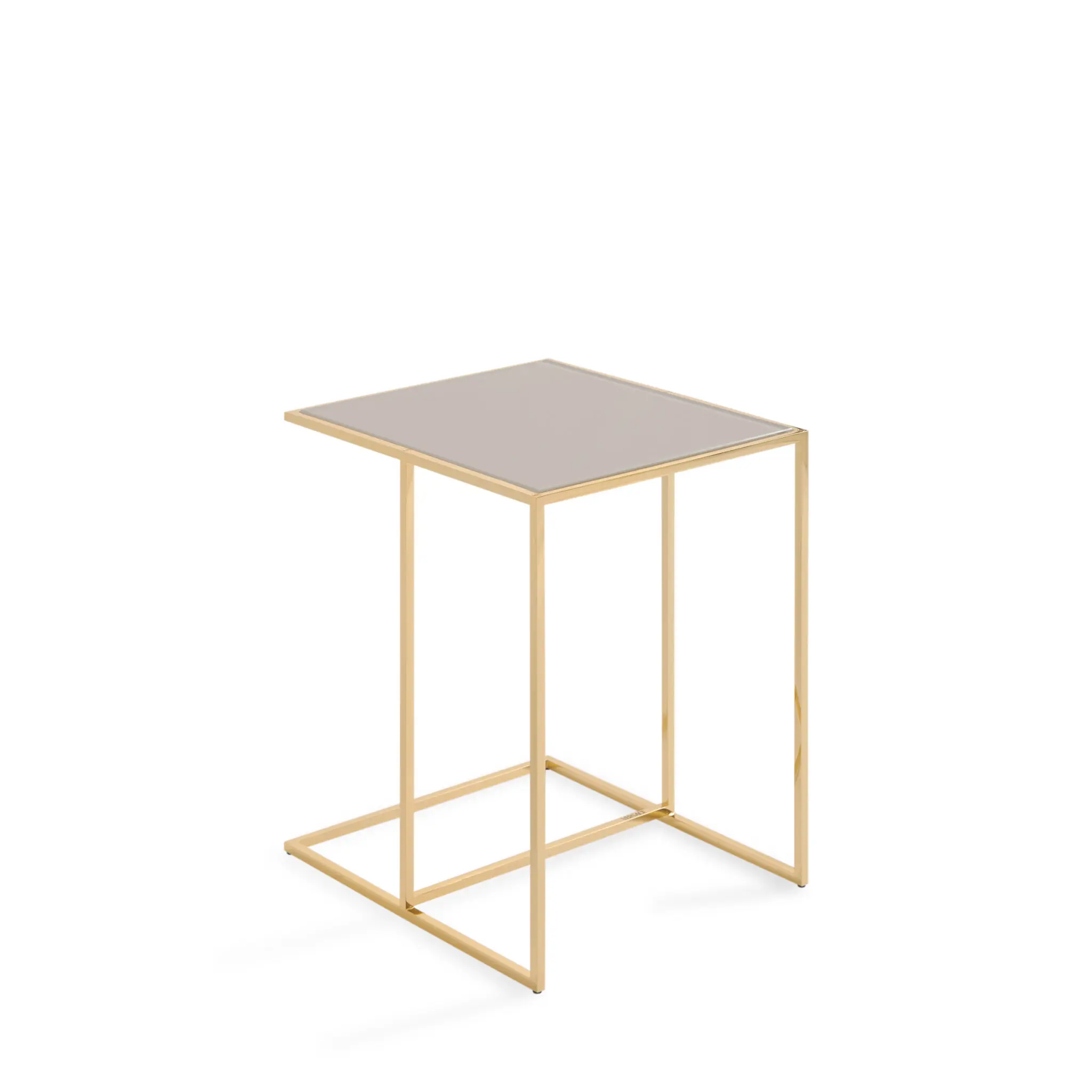 Versace Agorà Side Table mit goldfarbenem Metallgestell und heller Glasplatte