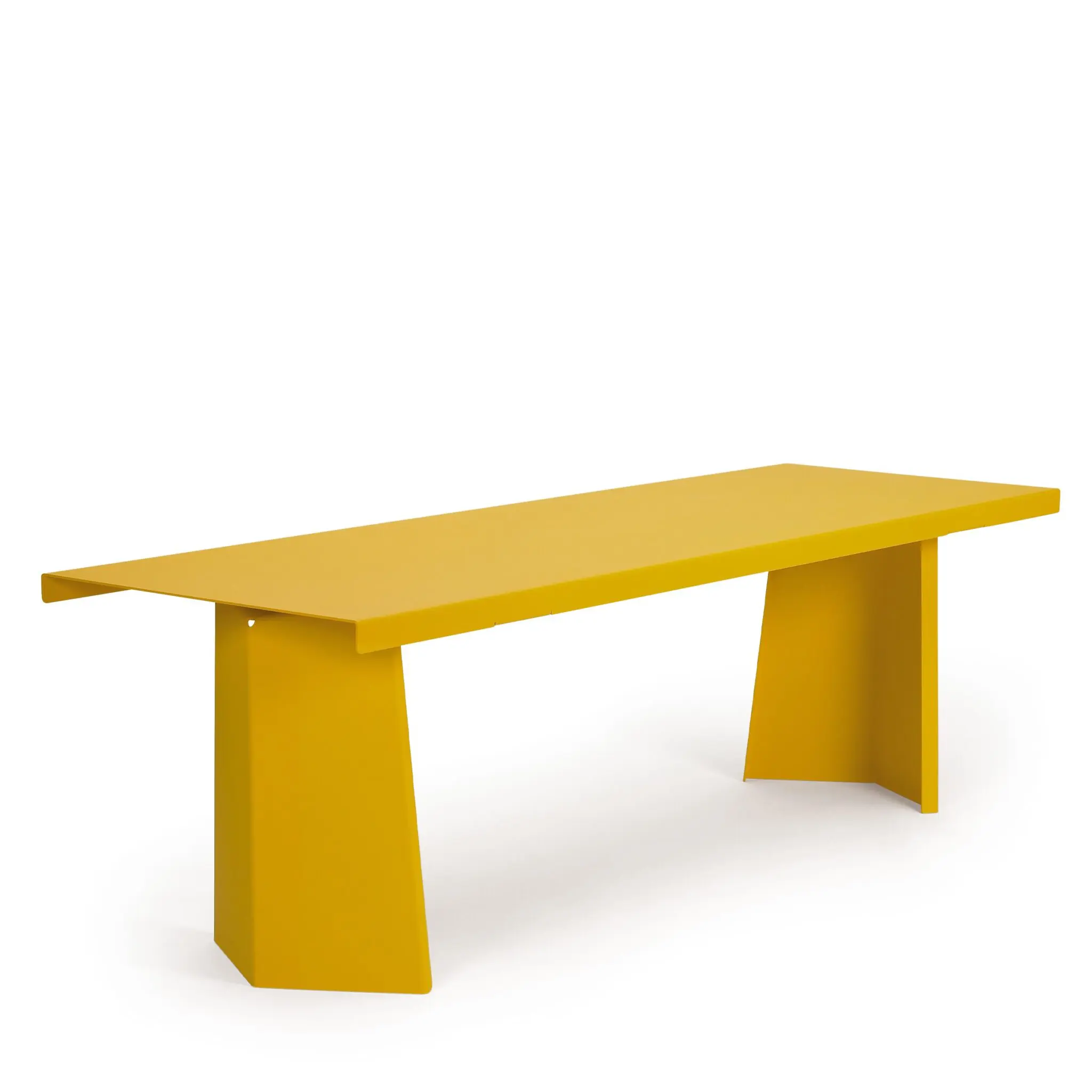 ClassiCon Pallas Design Esstisch von Konstantin Grcic aus pulverbeschichtetem Stahl in Petrolblau mit skulpturaler Architektur