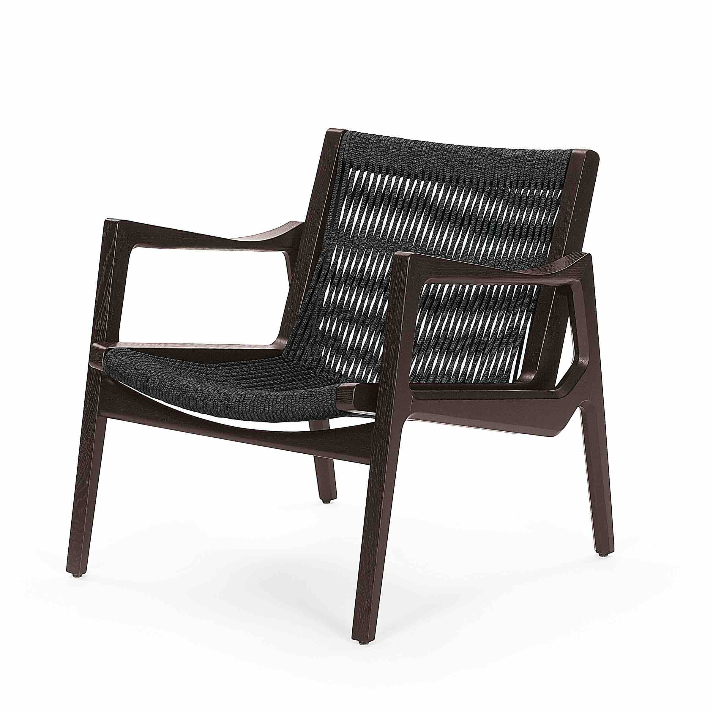 Euvira Lounge Chair - Design-Stuhl aus Eiche oder Esche mit Kordel verarbeitet.