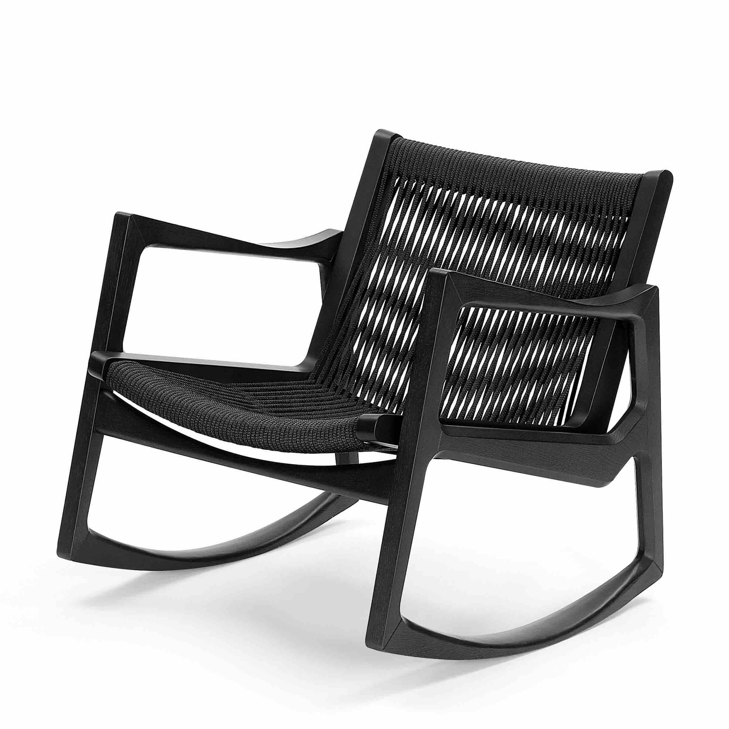 Euvira Rocking Chair von Jader Almeida in massiver Eiche mit hanffarbener Kordelbespannung